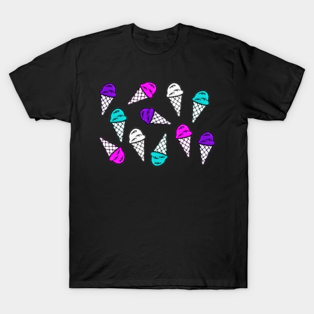 Colorful Ice Cream Pack and Pattern (Black) T-Shirt by thcreations1